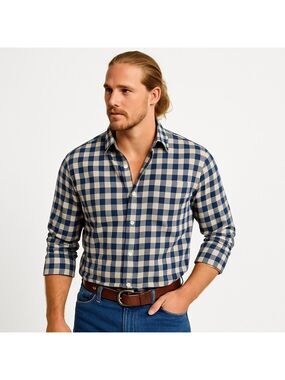 Gap 1969 button down shirt long sleeve plaid blue and ecru white100% cotton XL